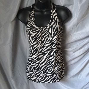 Zebra stripe top with lace back and neck